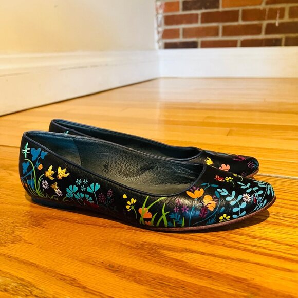 CAMPER TWS Leather Ballet Flats Shoes Flowers Embroidered Insects Ladies Euro 38 - Picture 11 of 16